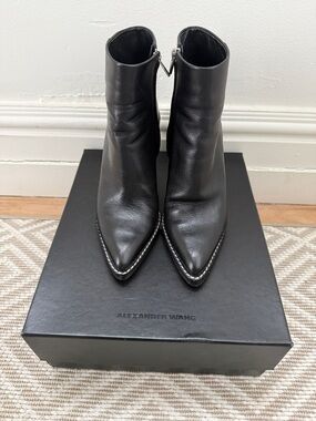 Alexander Wang Black Leather Pointed Toe Zip Ankle Booties